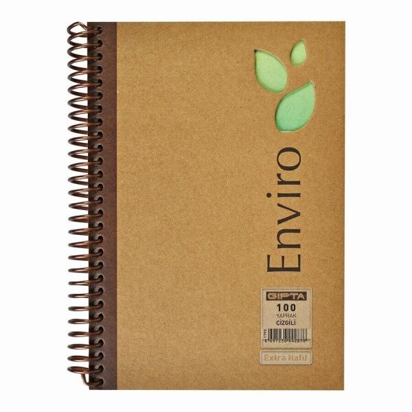 Gıpta Enviro A4 100 Yaprak Çizgili Spiralli Kraft Defter 1791 Sert Kapak