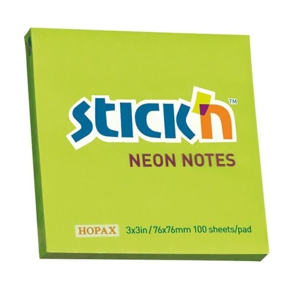 Gıpta Stick'n 76x76 mm Yapışkanlı Not Kağıdı 100 Yaprak Neon Yeşil
