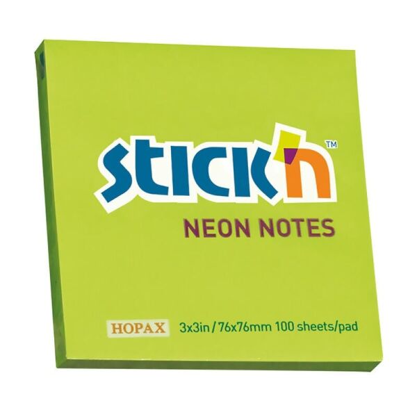 Gıpta 21167 Stick'n 76x76 Neon Yeşil 100 Yaprak Yapışkanlı Not Kağıdı
