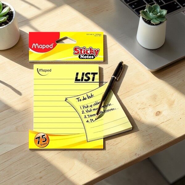 Maped 771110 Yapışkanlı Not Kağıdı Çizgili 75 Yaprak 101x125 Sarı
