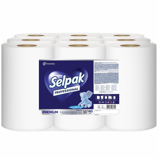 Selpak Professional Premium İçten Çekmeli Dispenser Havlu 140 Mt x 9 Rulo (6,9kg)