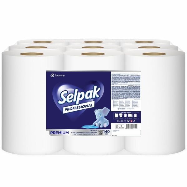 Selpak Professional Premium 9'lu İçten Çekmeli Dispenser Havlu 140 Mt x 9 Rulo (6,9kg)
