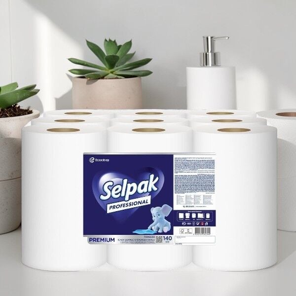 Selpak Professional Premium 9'lu İçten Çekmeli Dispenser Havlu 140 Mt x 9 Rulo (6,9kg)