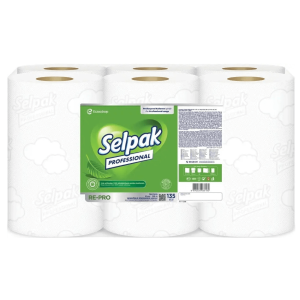 Selpak Professional Recycled Sensörlü 6'lı Kağıt Havlu 21cm - 135m x 6 Rulo (6,4kg)