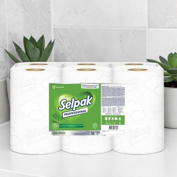 Selpak Professional Recycled Sensörlü 6'lı Kağıt Havlu 21cm - 135m x 6 Rulo (6,4kg)