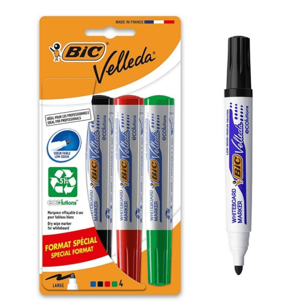 Bic Velleda ECOlutions 4'lü Beyaz Tahta Kalemi Yuvarlak Uç (904941)