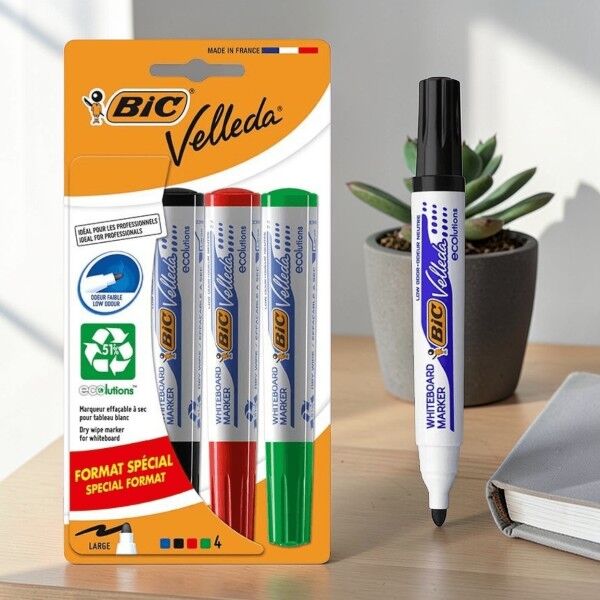 Bic Velleda ECOlutions 4'lü Beyaz Tahta Kalemi Yuvarlak Uç (904941)