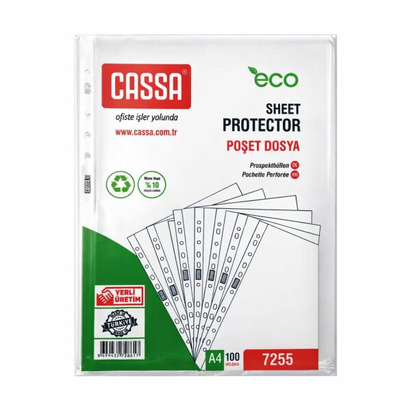 Cassa 7255 A4 Delikli Poşet Dosya Eco 100'lü
