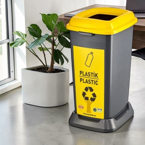 Ceymop  Geri Dönüşüm Kovası 70 lt Plastik - Sarı Renk (Plastik Atık) (Cyp-1533)