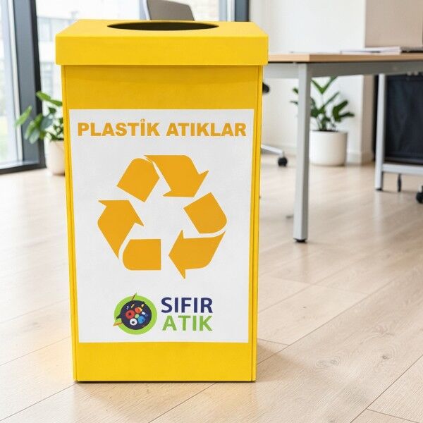 Ceymop Plastik Atık 70 Lt Folyolu Geri Dönüşüm Kutusu - Sarı (Cyp-1530)