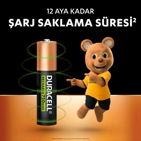 Duracell Şarj Edilebilir Pil AAA 750 mAh 2'li (Şarj Edilebilir İnce Kalem Pil)