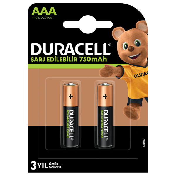 Duracell Şarj Edilebilir AAA 750 mAh Pil 2'li (Şarj Edilebilir İnce Kalem Pil)