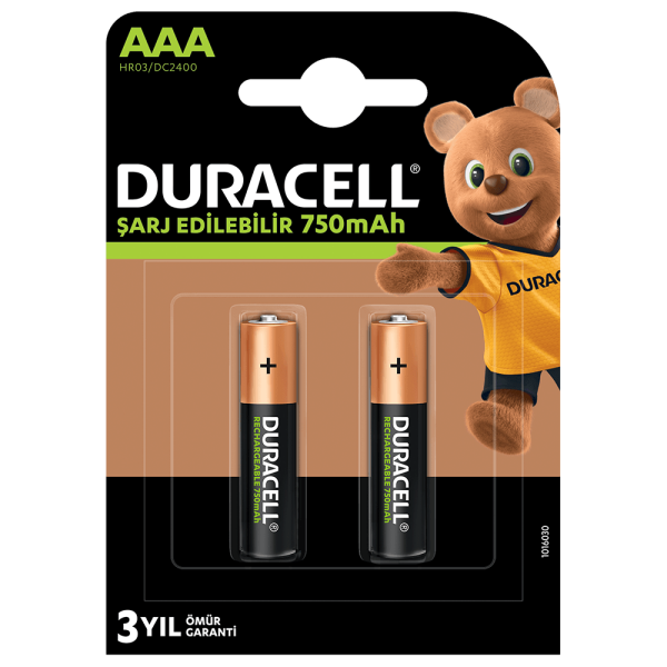 Duracell Şarj Edilebilir Pil AAA 750 mAh 2'li (Şarj Edilebilir İnce Kalem Pil)