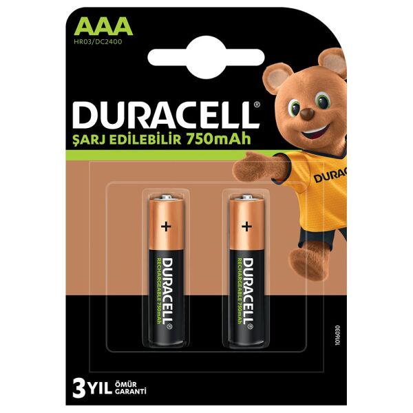 Duracell Şarj Edilebilir Pil AAA 750 mAh 2'li (Şarj Edilebilir İnce Kalem Pil)