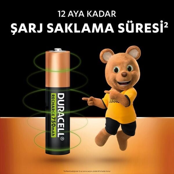 Duracell Şarj Edilebilir Pil AAA 750 mAh 2'li (Şarj Edilebilir İnce Kalem Pil)