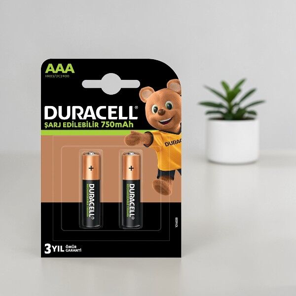 Duracell Şarj Edilebilir AAA 750 mAh Pil 2'li (Şarj Edilebilir İnce Kalem Pil)