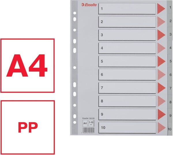 Esselte Seperatör A4 1-10 Rakam Gri (100105)