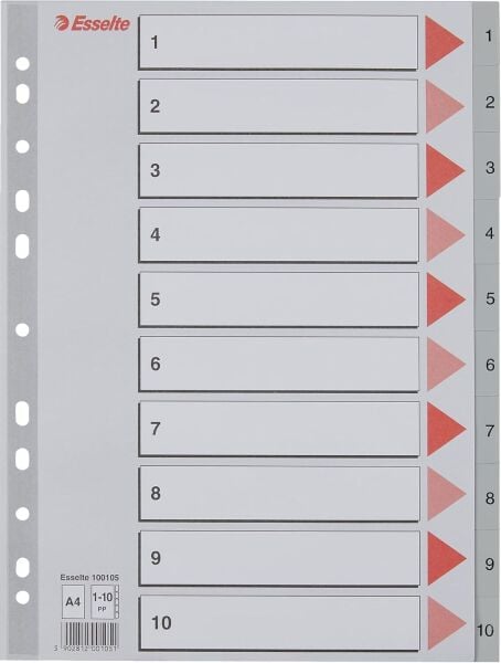 Esselte Seperatör A4 1-10 Rakam Gri (100105)