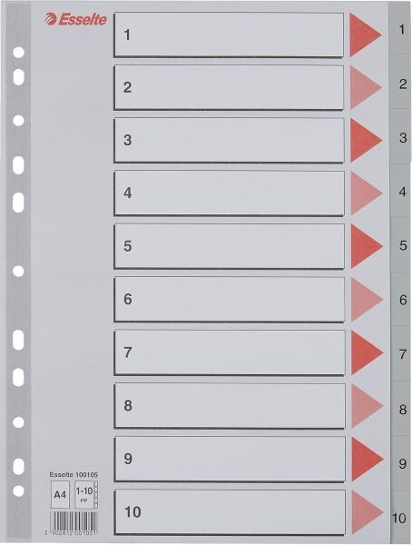 Esselte Seperatör A4 1-10 Rakam Gri (100105)