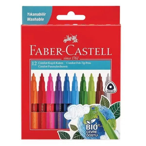 Faber-Castell Comfort Keçeli Kalem – Bio Plastik Gövdeli, 12’li Set