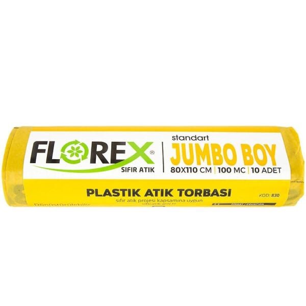Florex 10'lu Plastik Atık Baskılı Jumbo Boy Çöp Torbası 80*110 Cm