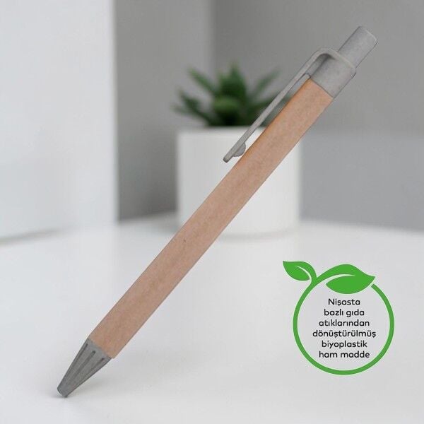 İlpen 15'li Geri Dönüştürülmüş ve Bioplastik Tükenmez Kalem (Naturel)