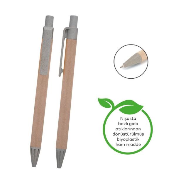 İlpen 15'li Geri Dönüştürülmüş ve Bioplastik Tükenmez Kalem (Naturel)