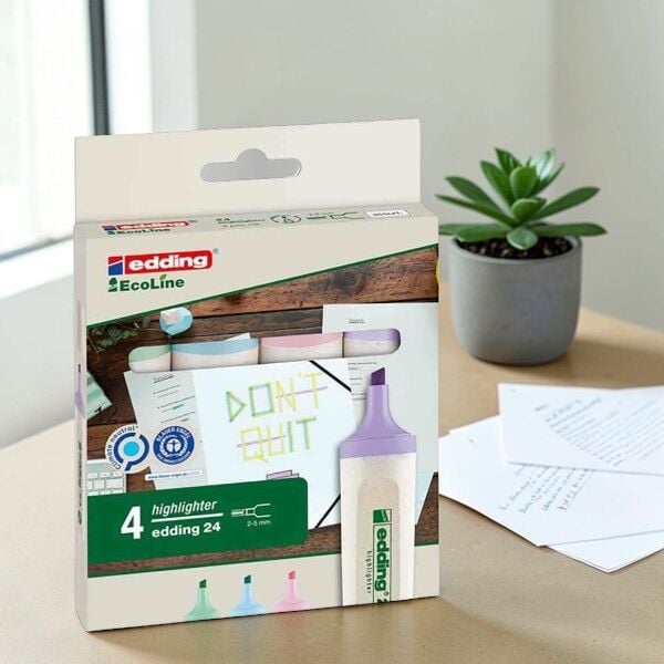 Edding Ecoline Fosforlu Kalem 4'lü - Pastel Renkler