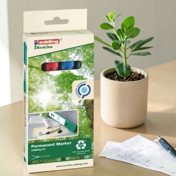 Edding 21 EcoLine Permanent Marker Kalem 4’lü Set - 1,5–3 mm  (Siyah · Kırmızı · Mavi · Yeşil)