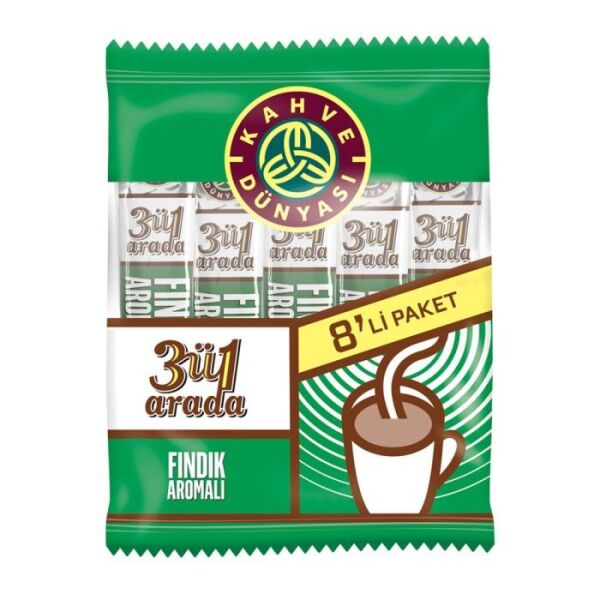 Kahve Dünyası 3’ü 1 Arada Fındık Aromalı Hazır Kahve 18 Gr*8’li