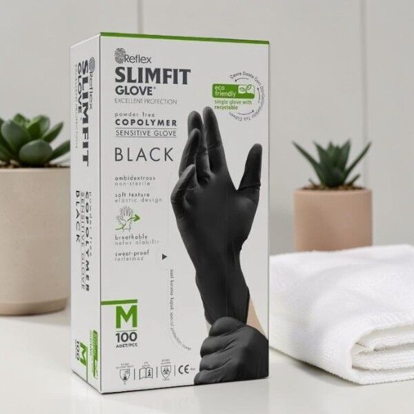 Reflex Slimfit Copolymer Siyah Eldiven Medium - 100'lü