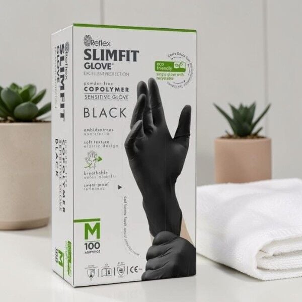 Reflex Slimfit Copolymer Siyah Eldiven Medium - 100'lü