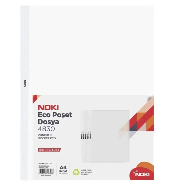 Noki 4830 A4 Delikli Poşet Dosya Eco 100'lü