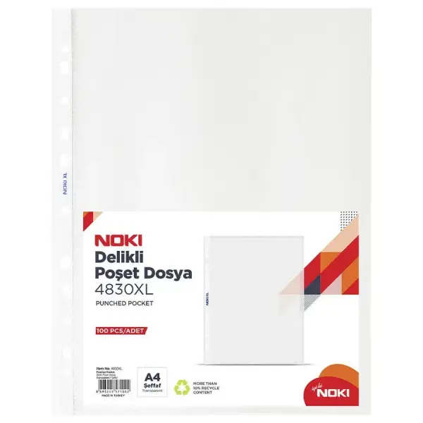 Noki 4830 XL A4 Delikli Poşet Dosya 100'lü