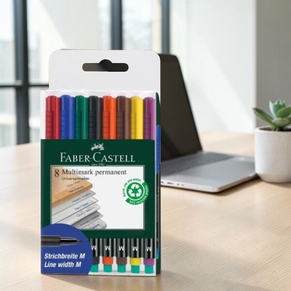 Faber-Castell Multimark Permanent M boy 8'li Karışık Renk Asetat Kalem
