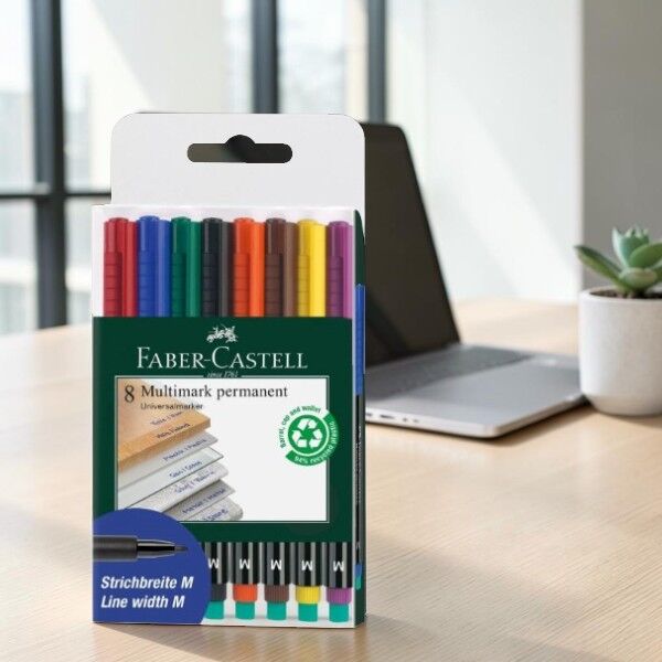 Faber-Castell Multimark Permanent M boy 8'li Karışık Renk Asetat Kalem