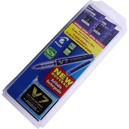 Roller Kalem Pilot V7 Kartuşlu Mavi Kit 10 Kalem + 30 Kartuş