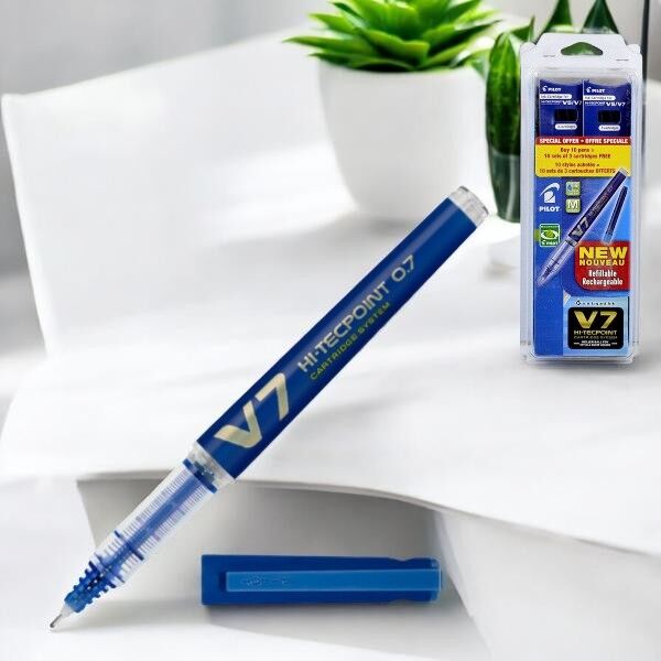Roller Kalem Pilot V7 Kartuşlu Mavi Kit 10 Kalem + 30 Kartuş