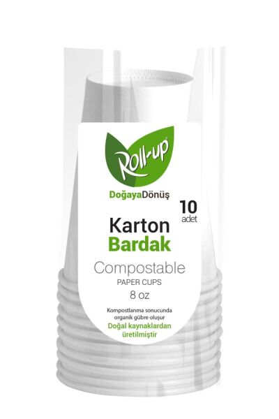 Roll-Up Doğaya Dönüş 8 oz 10'lu Karton Bardak %100 Çözünebilir