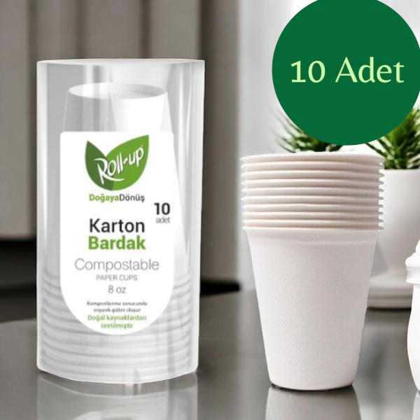 Roll-Up Doğaya Dönüş % 100 Karton Çözünebilir Bardak 8oz 10'lu