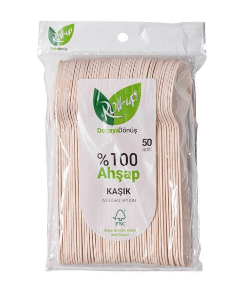 Roll-Up Doğa Dostu Ahşap Kaşık 50'li
