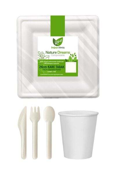 Roll-Up Doğa Dostu Ekolojik Karton Sofra Seti 6 Kişilik 26cm