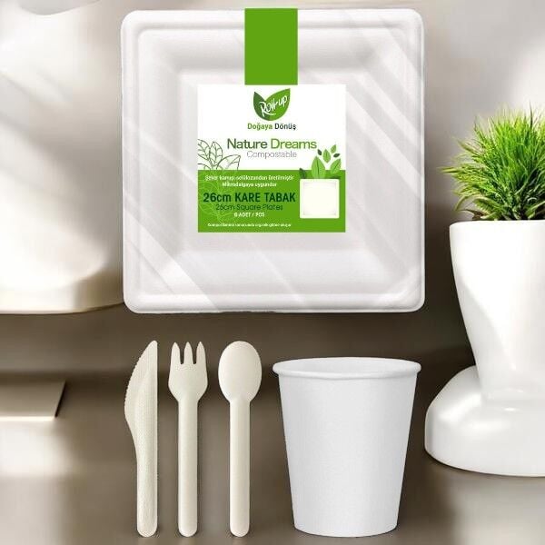 Roll-Up Doğa Dostu Ekolojik Karton Sofra Seti 6 Kişilik 26cm