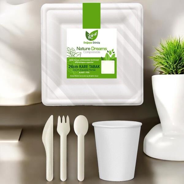Roll-Up Doğa Dostu Ekolojik Karton Sofra Seti 6 Kişilik 26cm