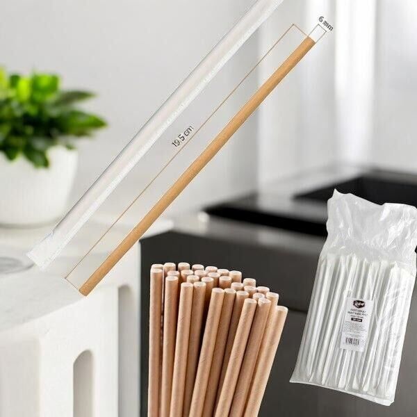 Roll-Up 100'lü Kraft Kağıt Pipet Kağıt Sargılı 6mm x 19,5cm