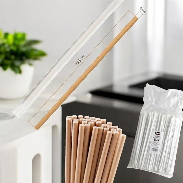 Roll-Up Kraft Kağıt Pipet Kağıt Sargılı 6mm x 19,5cm - 100 Adet