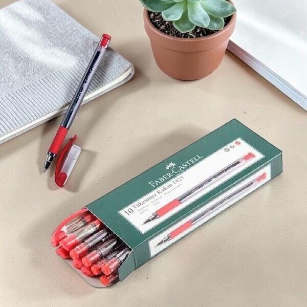 Faber-Castell  1425 İğne Uçlu Tükenmez Kalem 10 Adet Kırmızı 0,7 mm