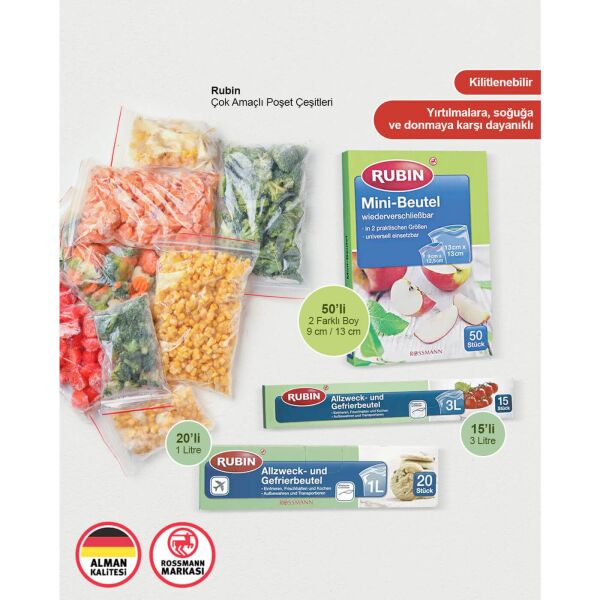 Rubin Çok Amaçlı Poşet 50'li Kitlenebilir İki Boy