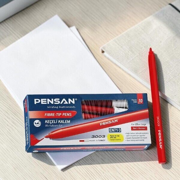 Pensan Ofis Tipi Keçeli Kalem Kırmızı - 10'lu
