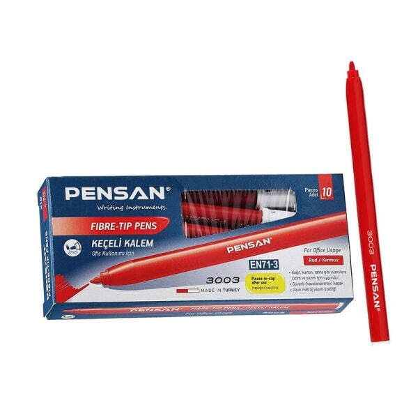 Pensan Ofis Tipi Keçeli Kalem Kırmızı - 10'lu